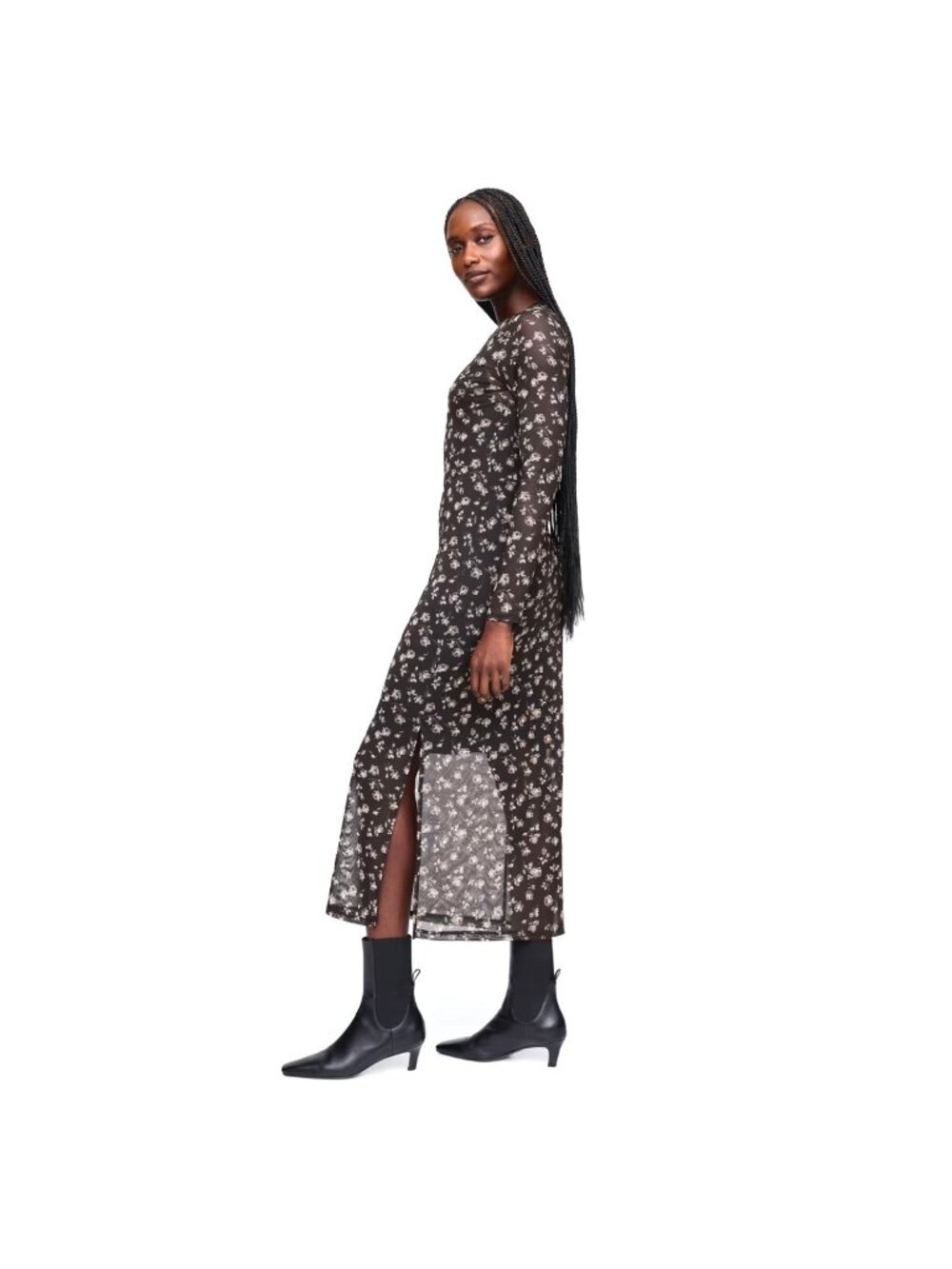 Gap Mesh Midi Dress Black Floral Print Long Sleeve Size L - Picture 3 of 12